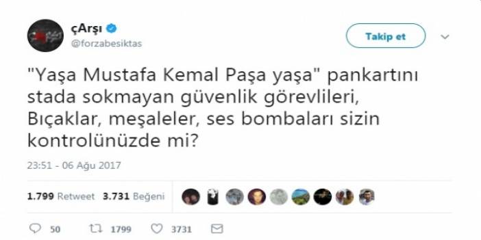 'Yaşa Mustafa Kemal Paşa Yaşa' pankartının stada alınmamasına Twitterdan tepki yağdı!