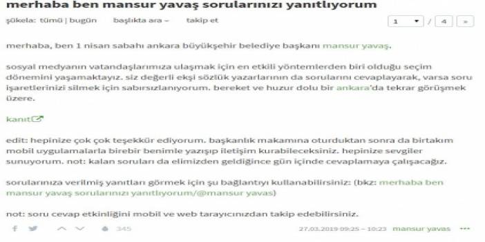 Mansur Yavaş Ekşi Sözlük yazarlarının sorularını yanıtladı
