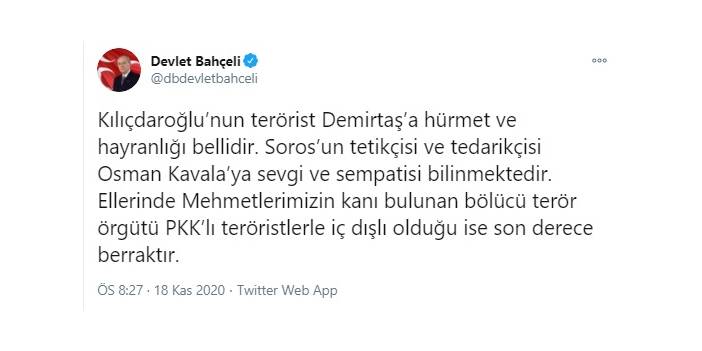 Bahçeli'den Kılıçdaroğlu'na cevap: Alaattin Çakıcı’ya mafya bozuntusu demek rezilliktir