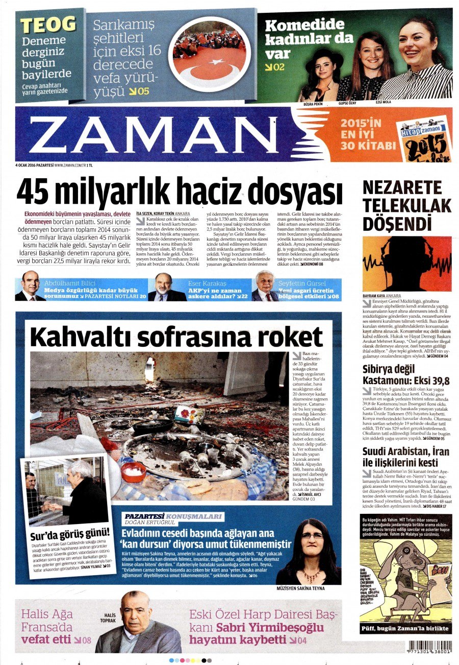 4 Ocak 2016 gazete manşetleri 1
