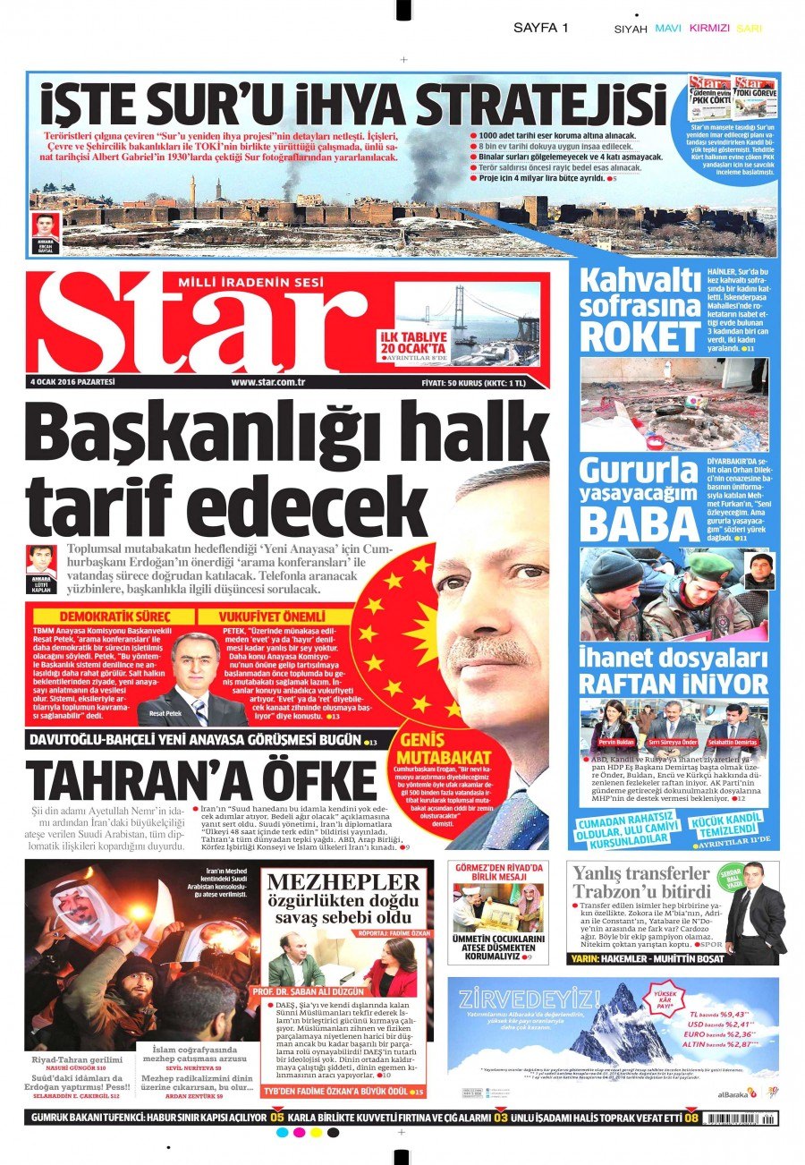 4 Ocak 2016 gazete manşetleri 12