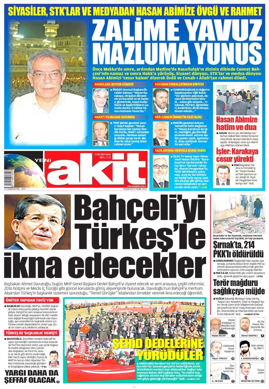 4 Ocak 2016 gazete manşetleri 6