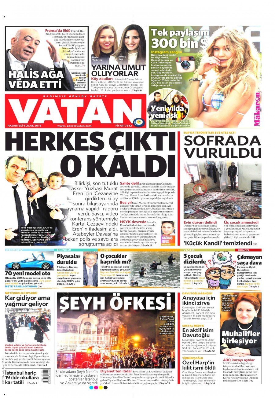 4 Ocak 2016 gazete manşetleri 7