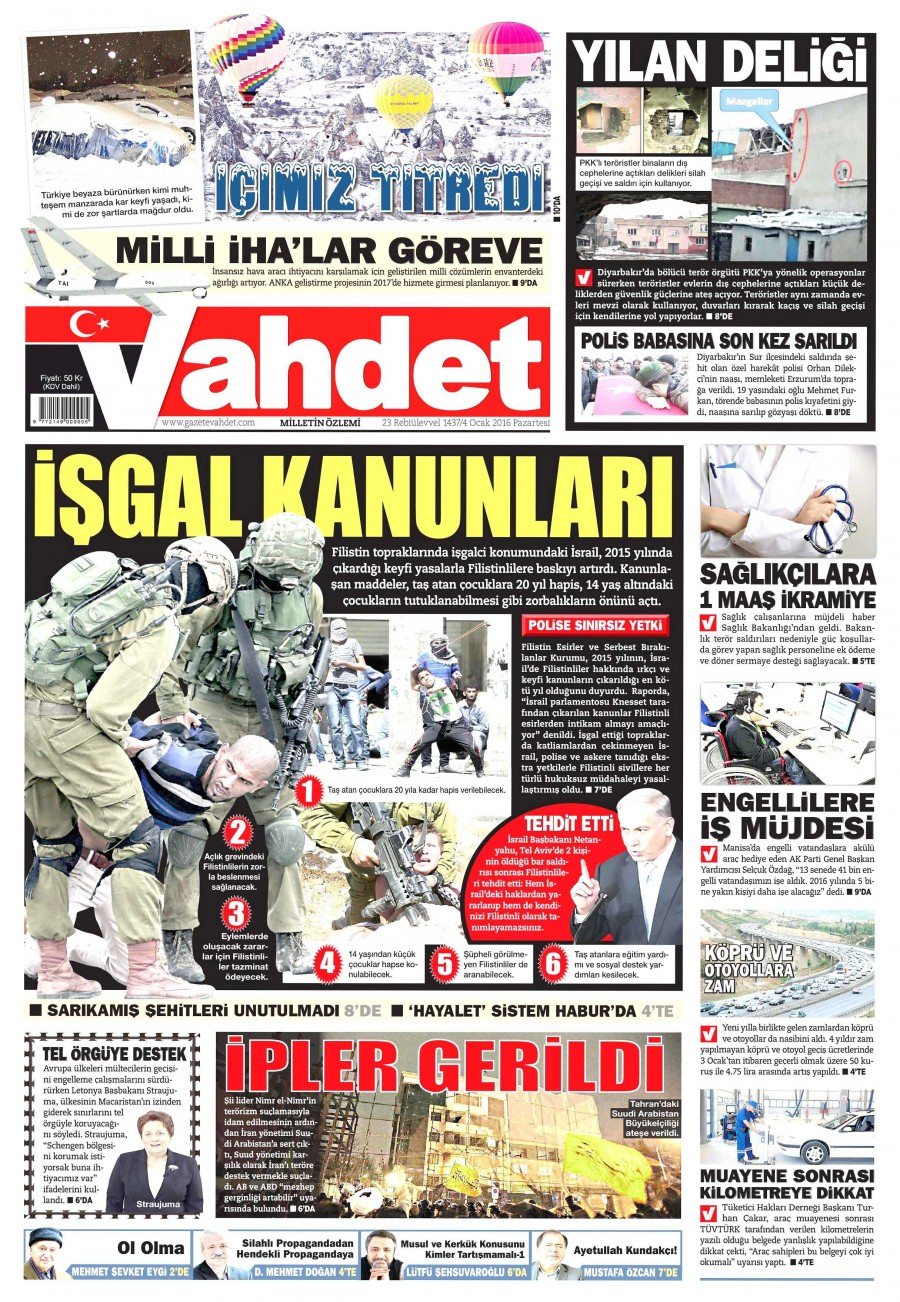 4 Ocak 2016 gazete manşetleri 8