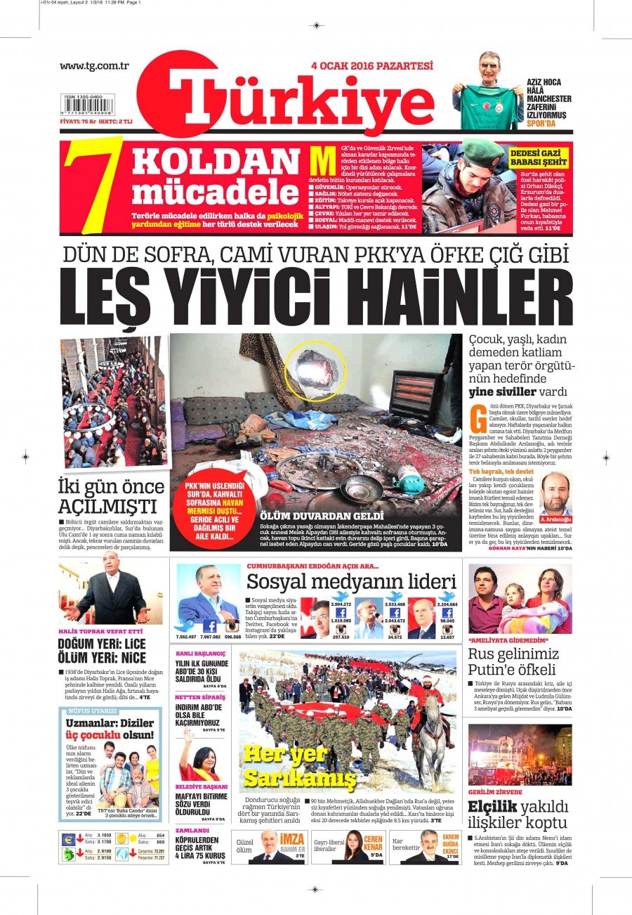 4 Ocak 2016 gazete manşetleri 9