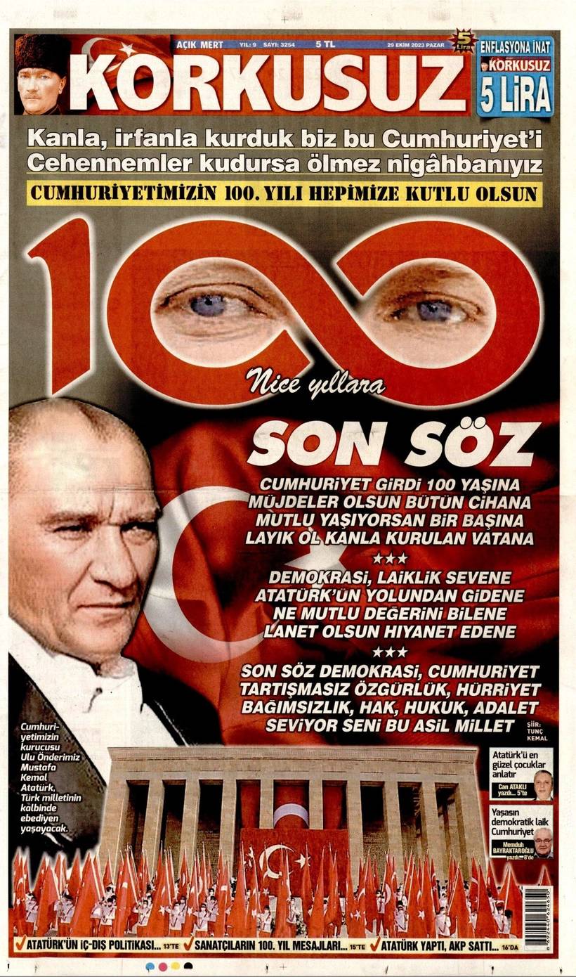 Cumhuriyet'in 100. yılında gazete manşetleri 12