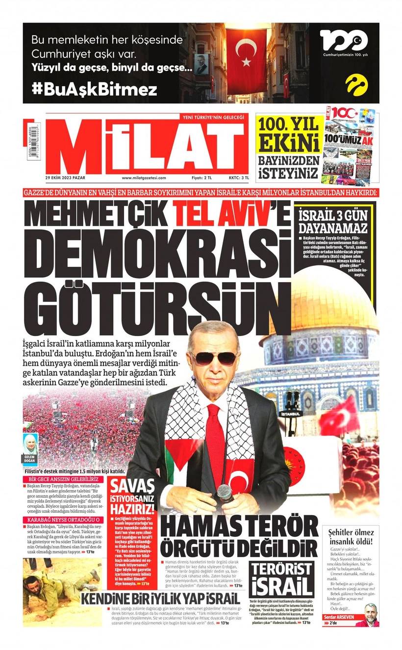 Cumhuriyet'in 100. yılında gazete manşetleri 13