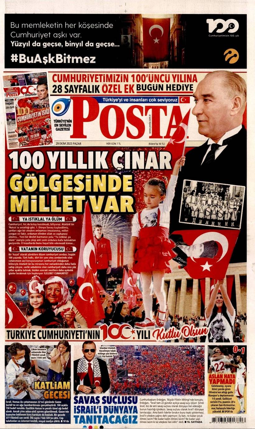 Cumhuriyet'in 100. yılında gazete manşetleri 16