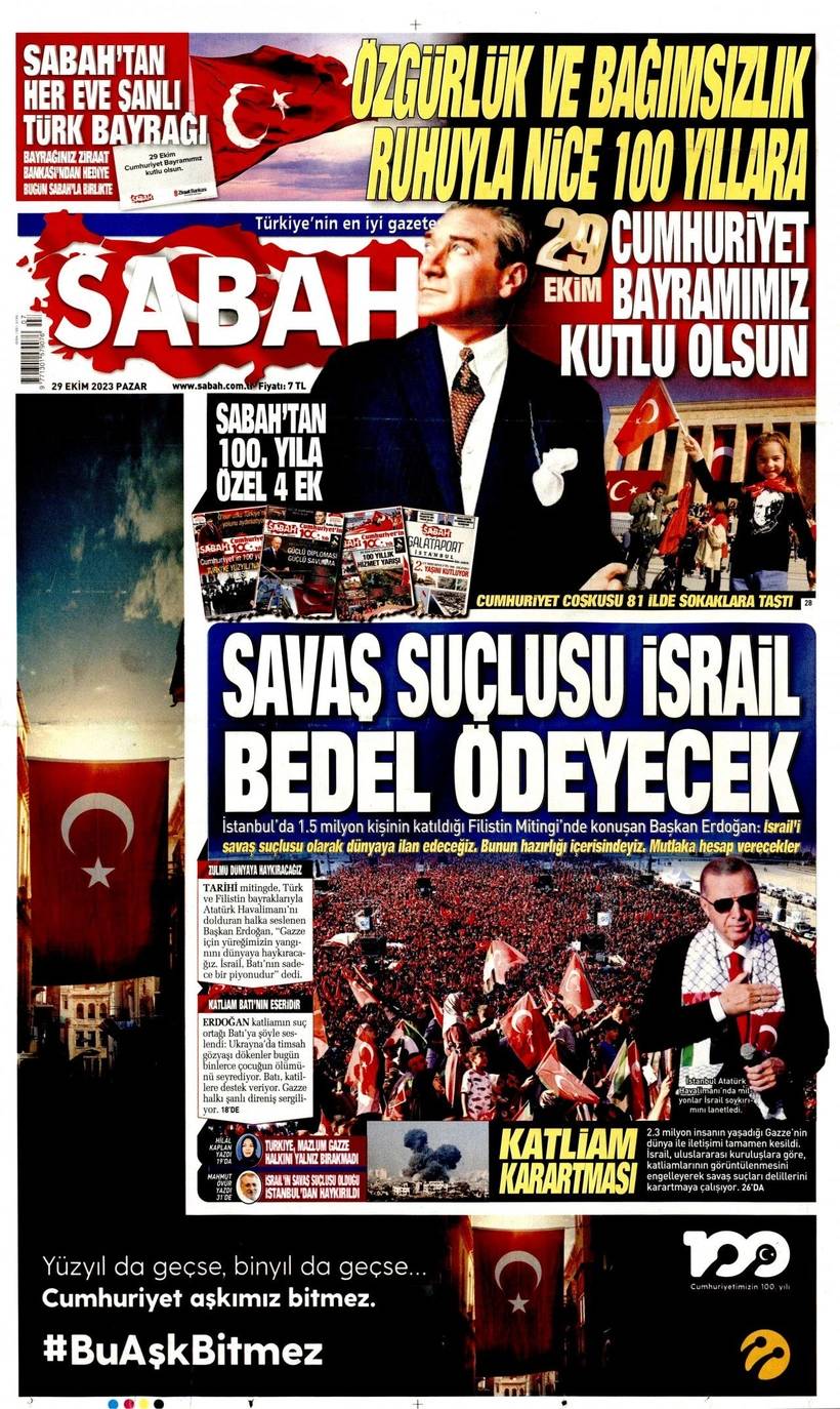Cumhuriyet'in 100. yılında gazete manşetleri 17