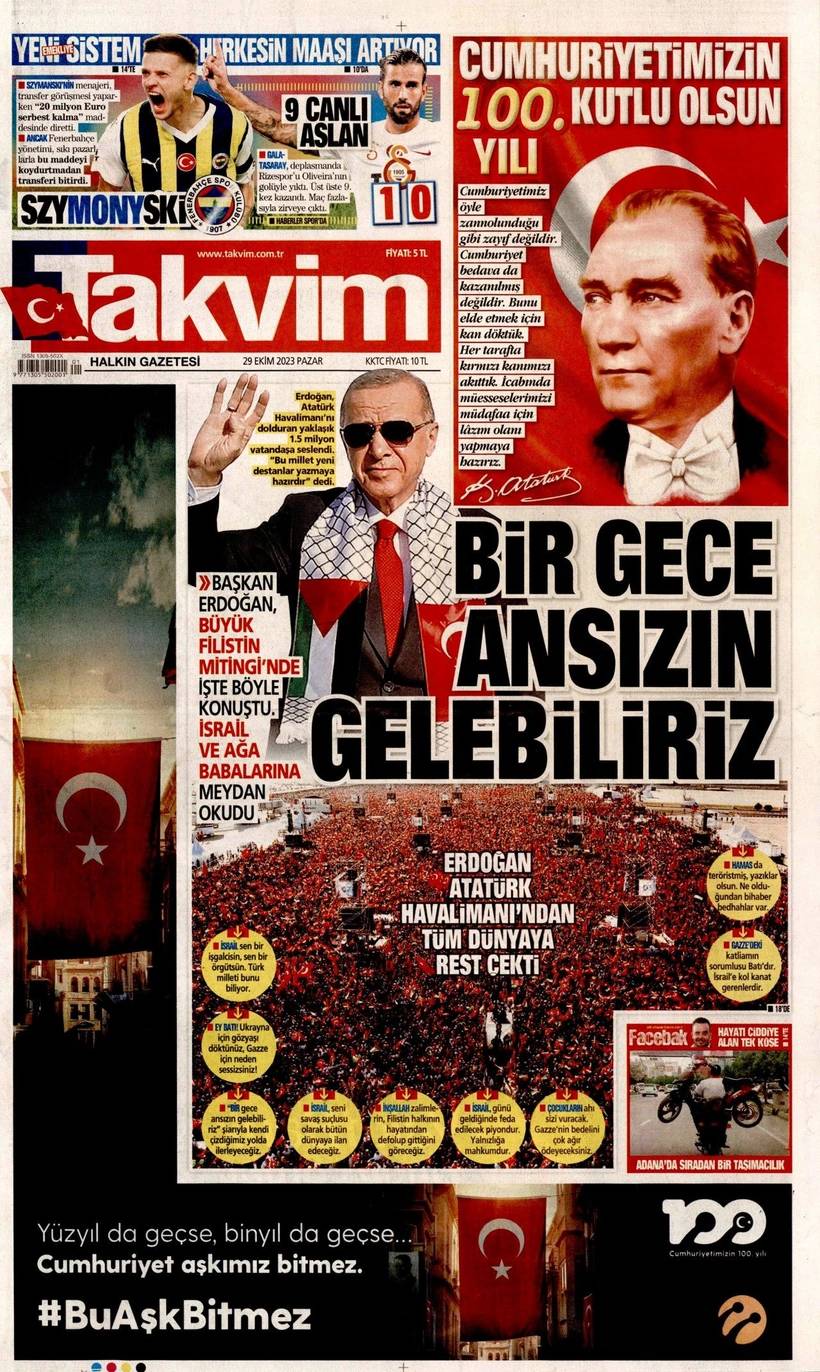Cumhuriyet'in 100. yılında gazete manşetleri 19