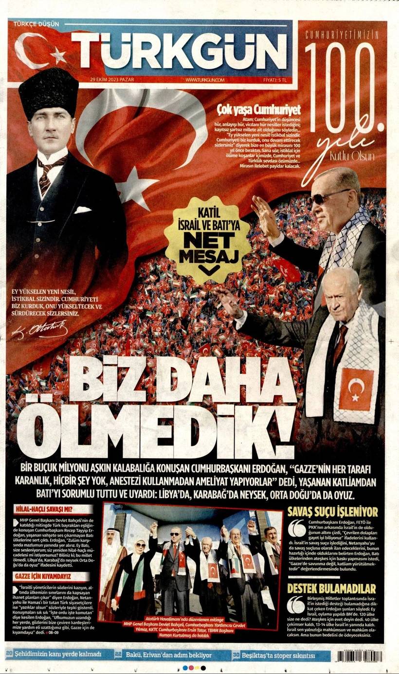 Cumhuriyet'in 100. yılında gazete manşetleri 20