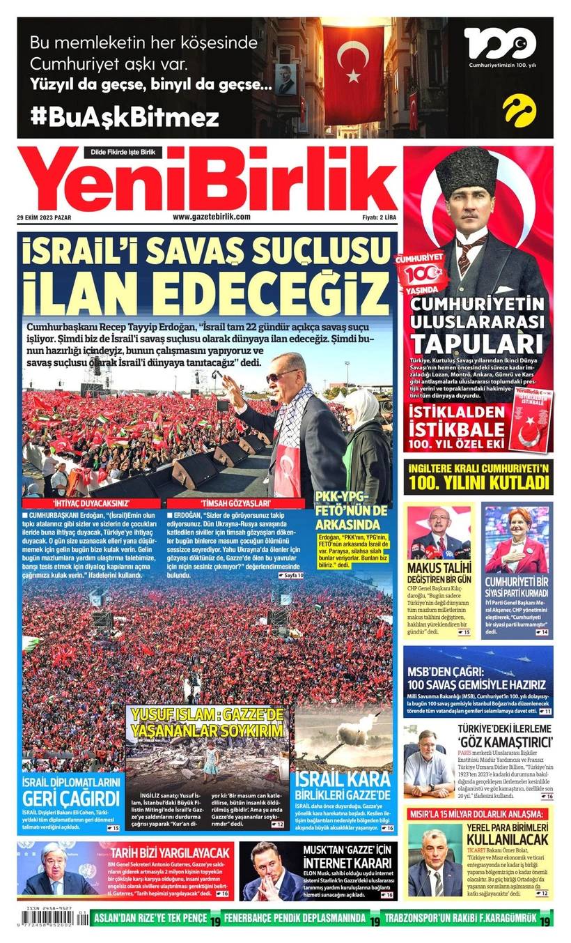 Cumhuriyet'in 100. yılında gazete manşetleri 24