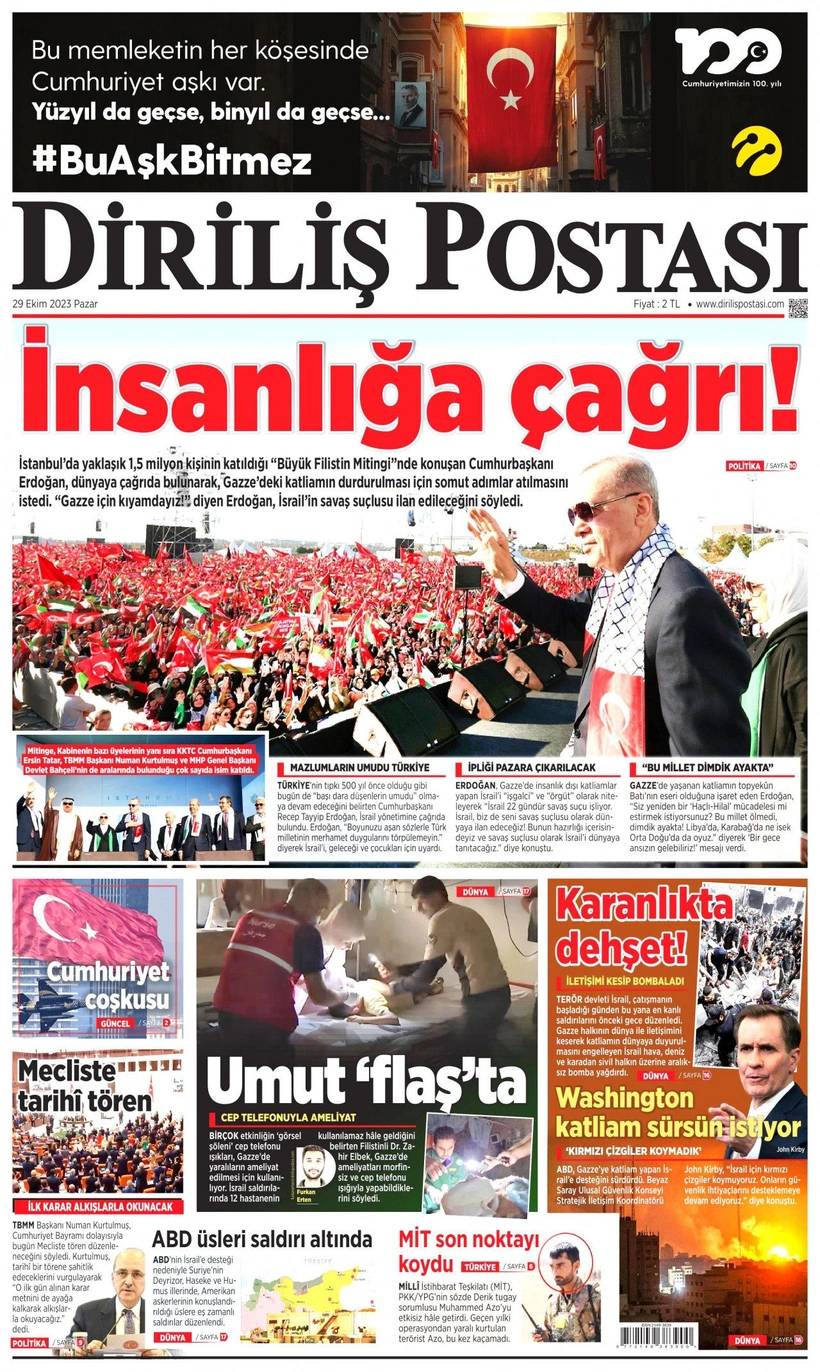 Cumhuriyet'in 100. yılında gazete manşetleri 6