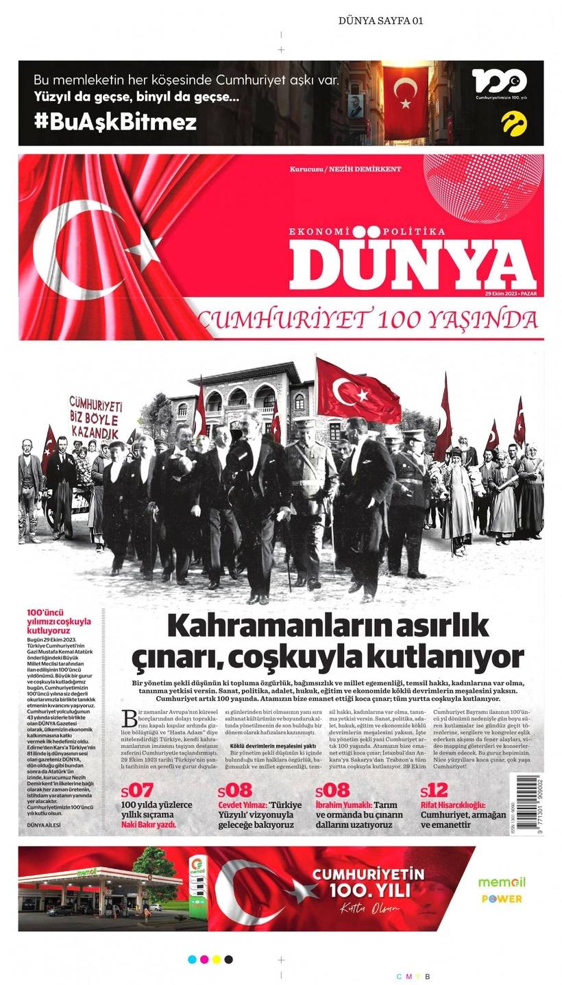 Cumhuriyet'in 100. yılında gazete manşetleri 7