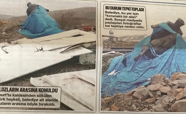Atatürk büstü molozlar arasında