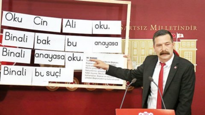 Erkan Baş okuma fişiyle ders verdi: 'Binali bak bu anayasa'