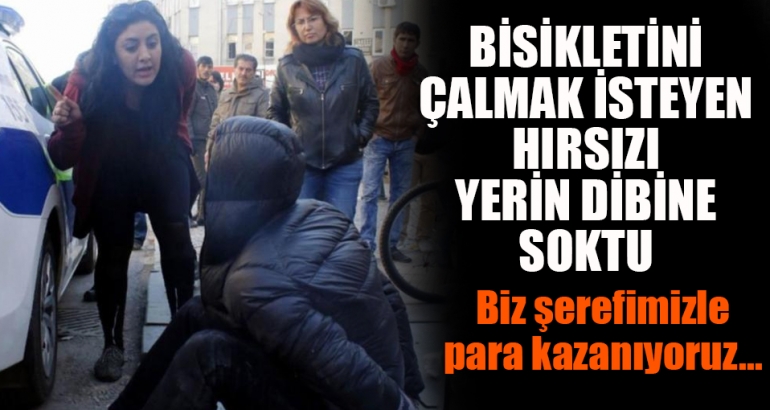 Bisikletini çalmak isteyen hırsıza genç kadından ayar