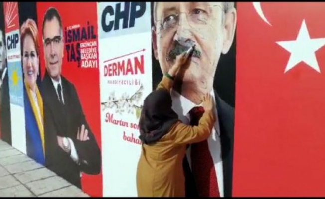 Kılıçdaroğlu'nun afişine saldıran kadın gözaltına alındı