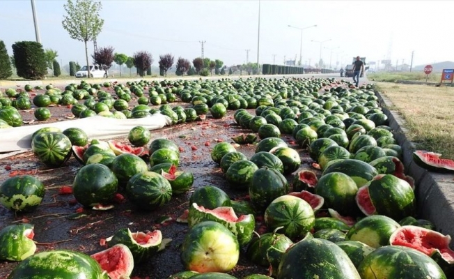 Karpuzlar yola saçılınca kara yolu ulaşıma kapandı