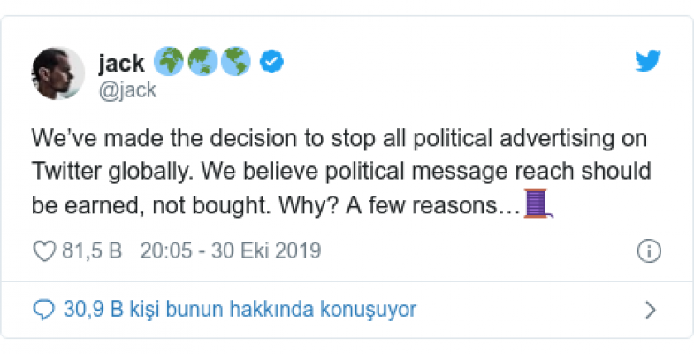 Twitter’a Siyasi Reklam Yasağı