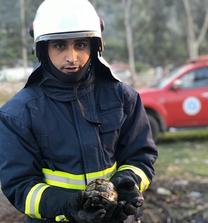 İtfaiye kaplumbağayı kurtardı