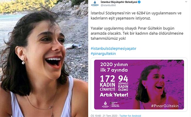 İBB'den Pınar Gültekin Paylaşımı