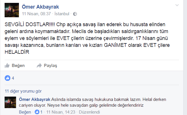 İBB çalışanından skandal paylaşım: Karıları ve kızları 'evet'çilere helal!