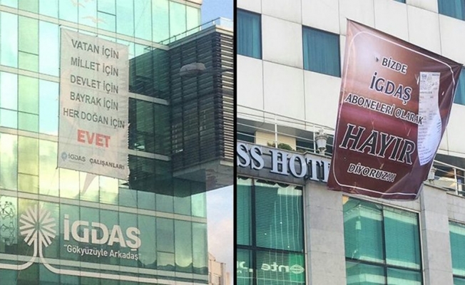 ‘Evetçi’ İGDAŞ'a abonelerinden ‘Hayır’ pankartı!