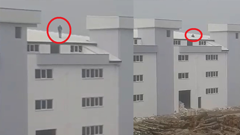 5 katlı binanın çatısında namaz kıldı