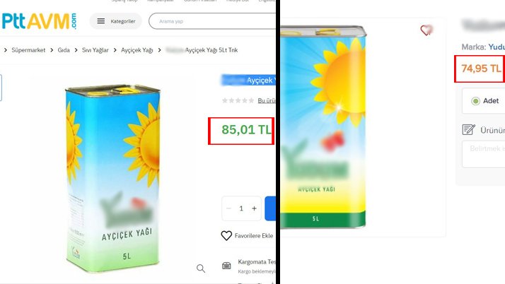 5 litrelik ayçiçek yağı markette 74 TL, PTT’de 85 TL