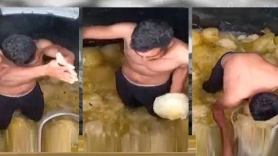 Turşu fabrikasında skandal! Çıplak ayakla turşu bidonuna girdi