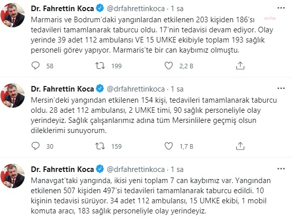 Fahrettin Koca'dan açıklama: Manavgat'ta 7, Marmaris'te 1 can kaybımız var
