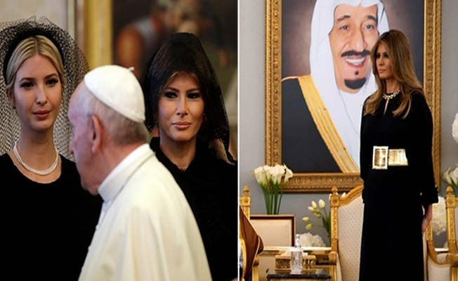 Arabistan'da başını kapatmayan Melania Trump, Vatikan'da kapattı