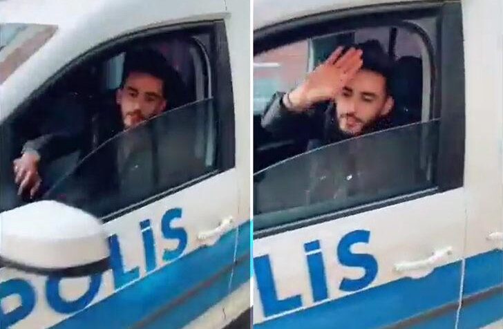 Suriyeli sığınmacı, resmi polis aracı kullandı, selam verdi