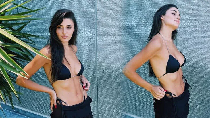 Hande Erçel karın kaslarıyla bikinili poz verdi