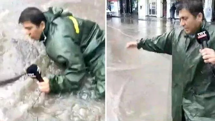 TRT muhabiri canlı yayında rögara düştü