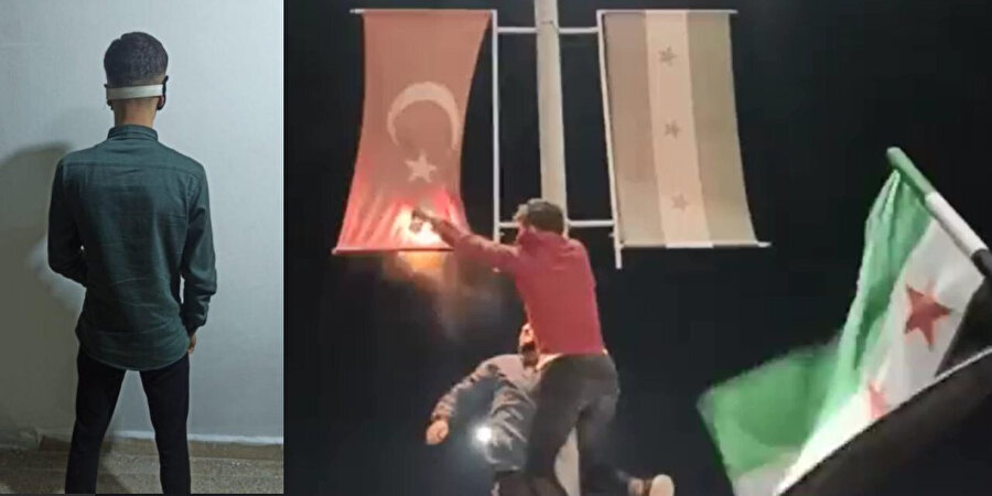 Azez'de Türk bayrağını yakmaya çalışanlar yakalandı