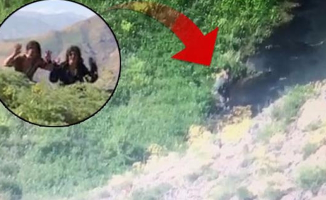 Teröristlerin teslim olma anı drone tarafından kaydedildi!