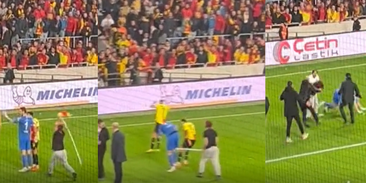 Göztepe-Altay derbisinde taraftar terörü! Köşe direğini kalecinin kafasına vurdu, maç yarıda kaldı!
