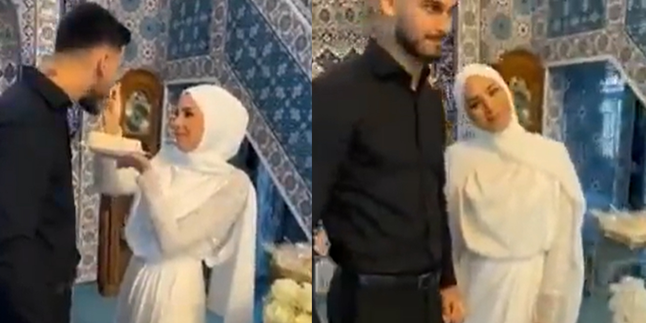 Camide nikah kıyıp, pasta kestiler!