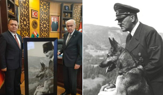 MHP'li başkandan Devlet Bahçeli'ye ilginç hediye! Hitler'in Atatürk montajlı fotoğrafını...