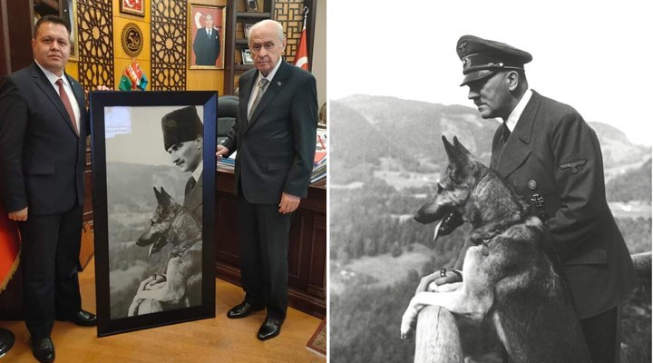 MHP'li il başkanından Bahçeli'ye skandal hediye! Hitler'in fotoğrafına montajla Atatürk eklendi