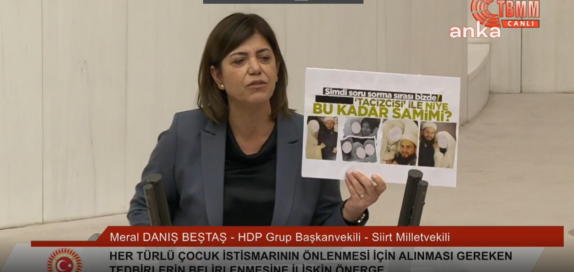 HDP'li Beştaş, Meclis kürsüsünden Akit'in çocuk istismarını aklayan haberini göstererek seslendi
