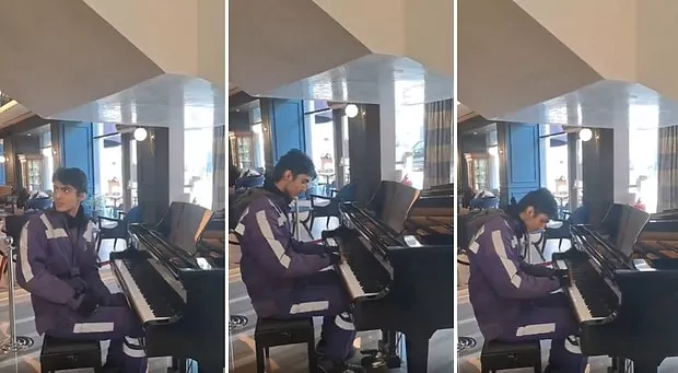Siparişi teslim eden kurye 'piyano çalabilir miyim' dedi! İzleyenler mest oldu