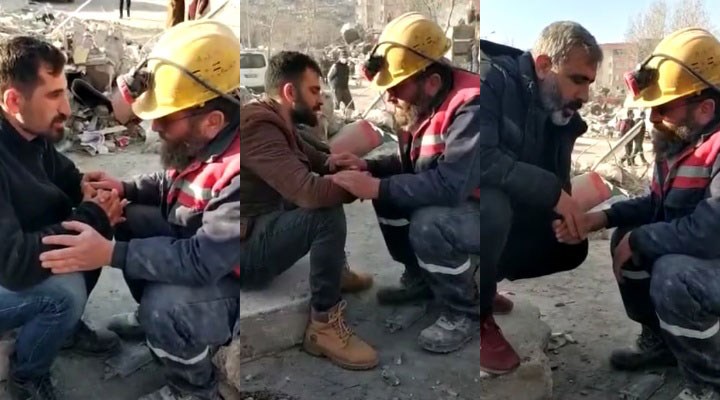 Pes dedirten görüntüler! Menzil Cemaati'nden enkazda tövbe seansı