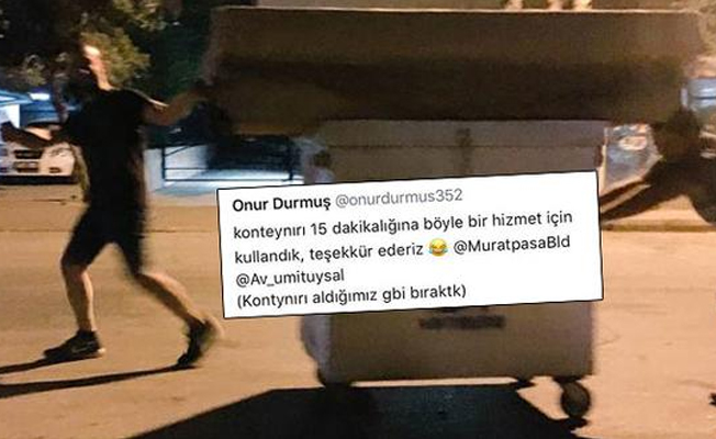 Kanepeyi çöp konteyneri ile taşıyan öğrencilere belediyeden sempatik cevap