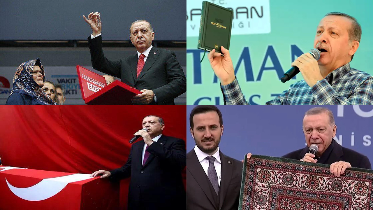İşte Erdoğan'ın miting performansı! Anahtar, şehit tabutu, Kur'an-ı Kerim ve şimdi de seccade