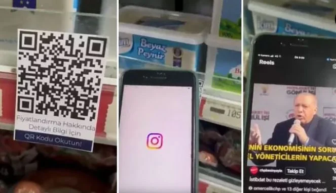 Market raflarına bu kez QR kodlu etiketler yapıştırıldı: "Türkiye'nin ekonomisinin sorumlusu benim ben"