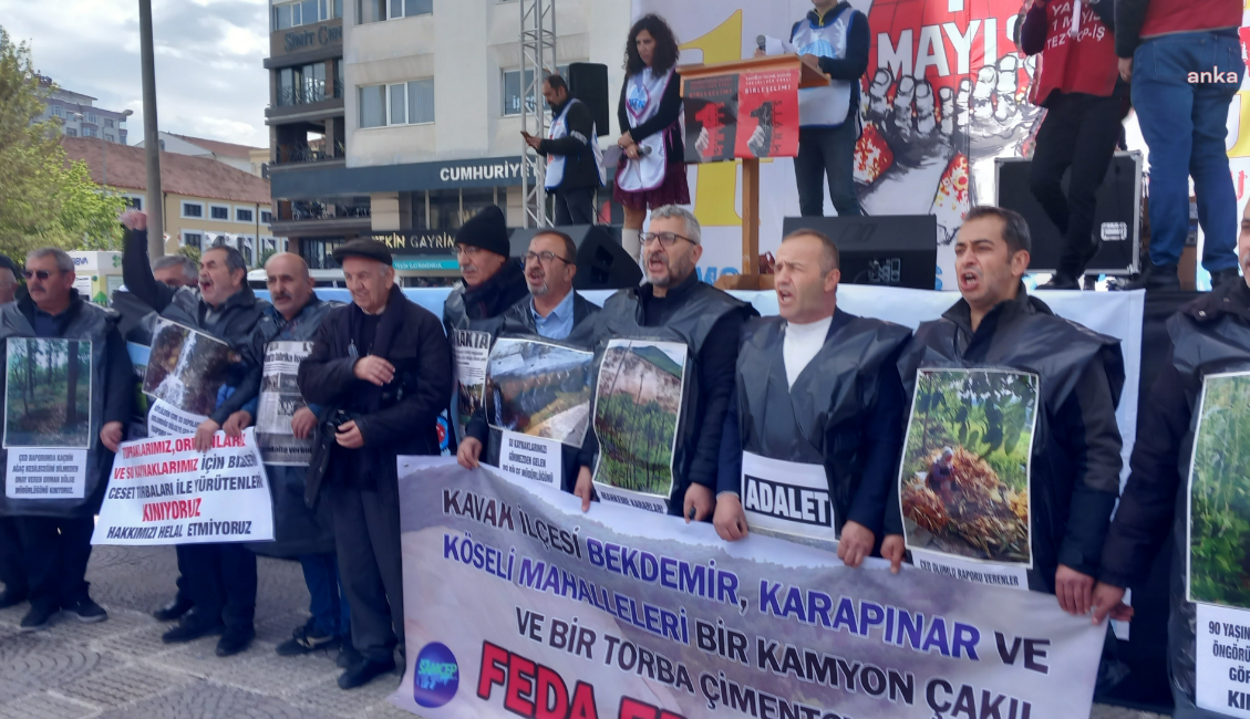 Taş ocağı yapılmasına tepki gösteren köylüler 1 Mayıs kutlamalarında 'siyah poşet' giydi