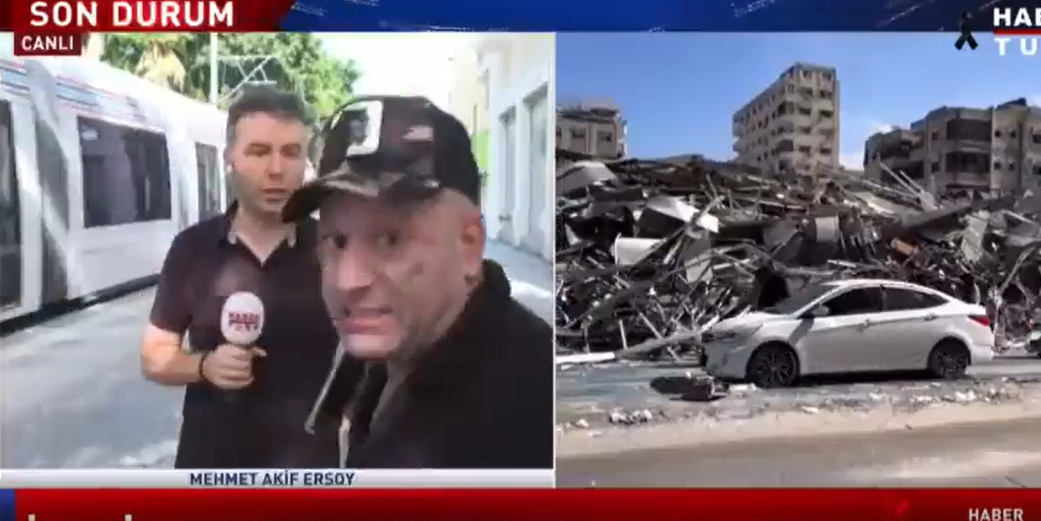 Tel Aviv'de yayın yapan Habertürk sunucusu Mehmet Akif Ersoy'a canlı yayında ikinci saldırı